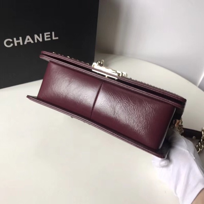 BOY CHANEL Handbag Crumpled Calfskin & Gold-Tone Metal A67086 Burgundy