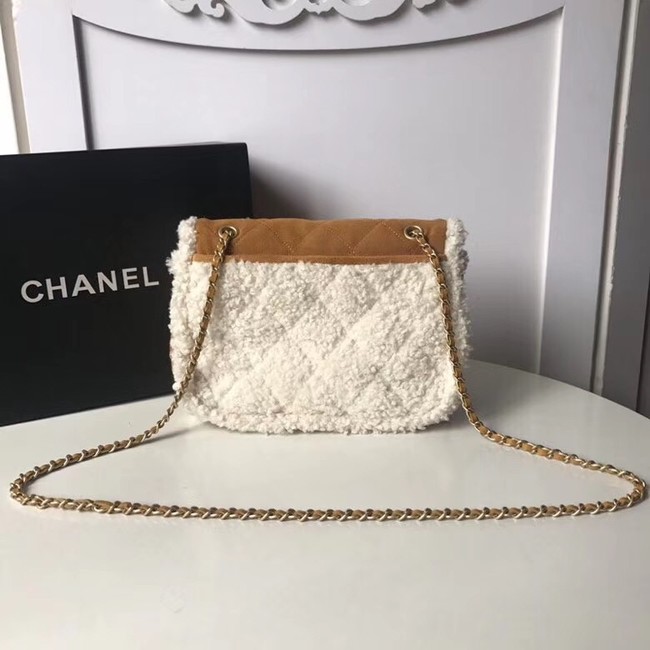 Chanel Flap Bag Shearling Lambskin & silver-Tone Metal 3458 Beige