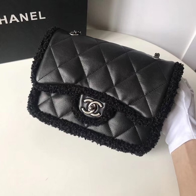 Chanel Flap Bag Shearling Lambskin & silver-Tone Metal 3458 black