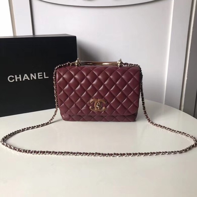 Chanel Flap Bag with Top Handle Gold-Tone Metal A57342 Burgundy