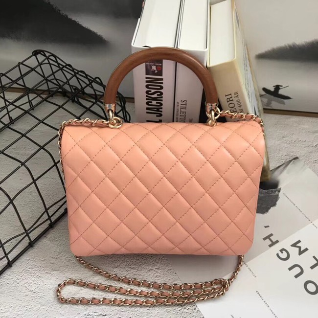 Chanel Flap Bag with Top Handle Gold-Tone Metal A57342 pink