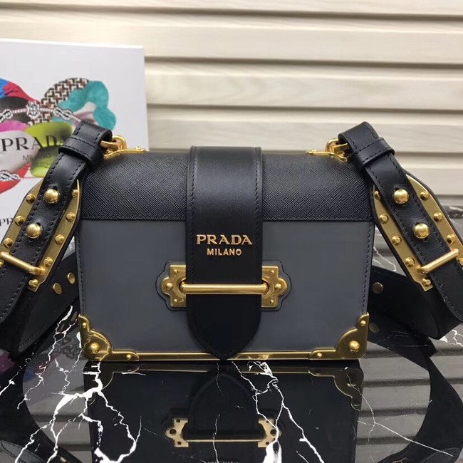 Prada Cahier leather shoulder bag 1BD045 grey&black