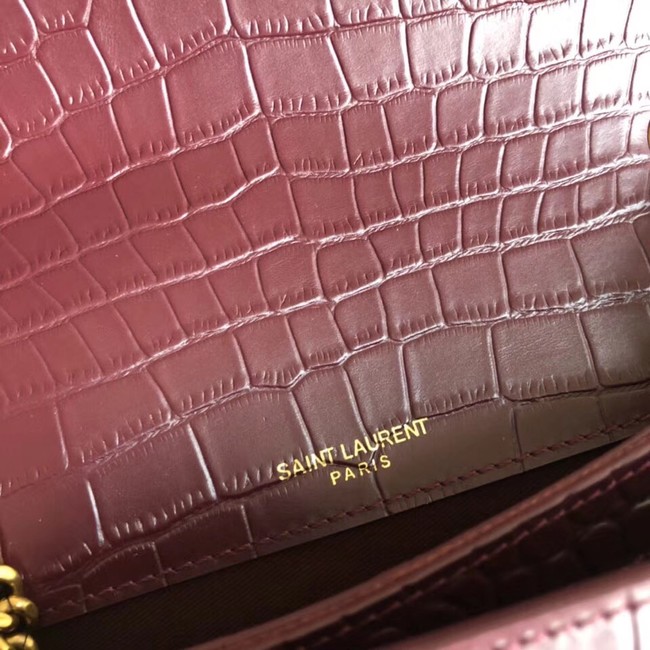 SAINT LAURENT Sunset croc-embossed leather cross-body bag 6781 Burgundy