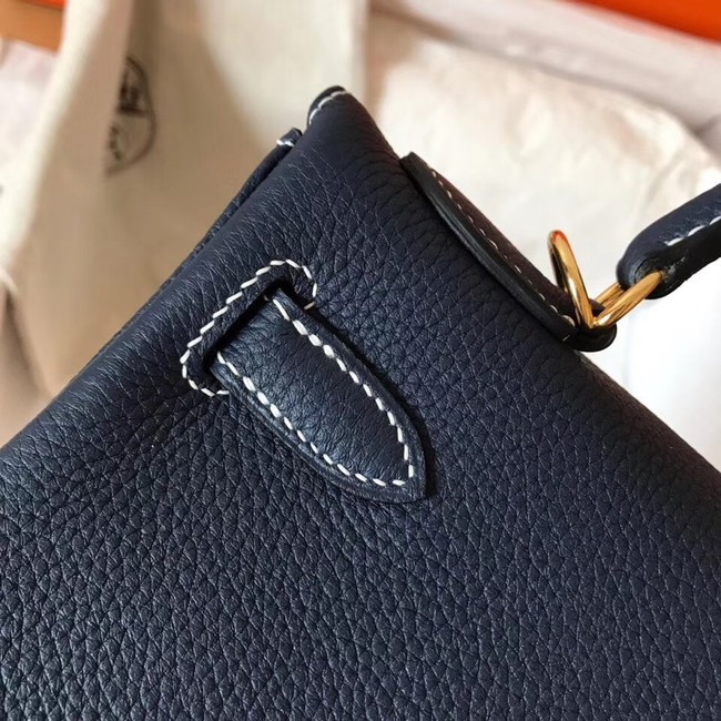 Hermes original Togo leather kelly bag KL320 dark blue