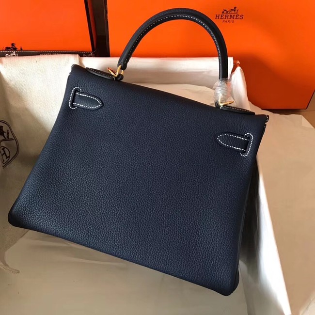 Hermes original Togo leather kelly bag KL320 dark blue