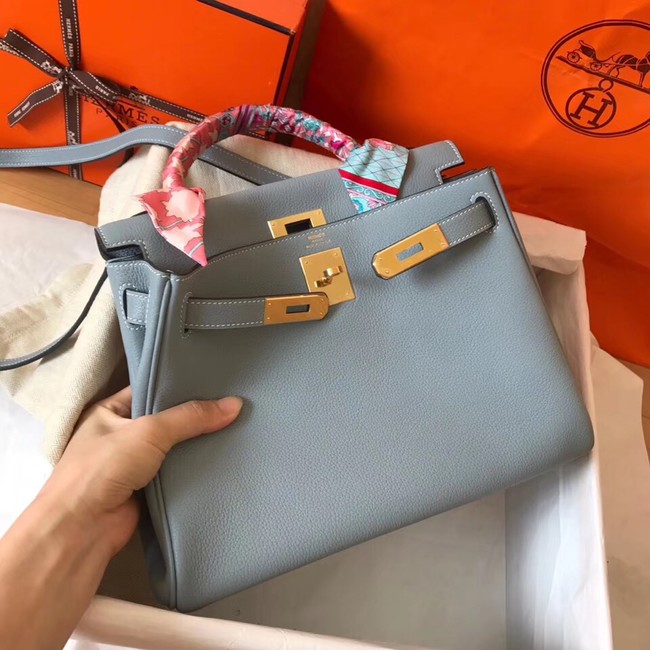 Hermes original Togo leather kelly bag KL320 light blue