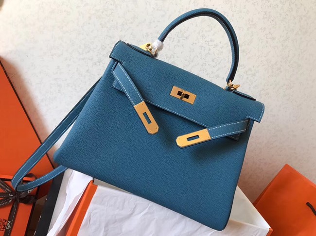 Hermes original Togo leather kelly bag KL320 sky blue