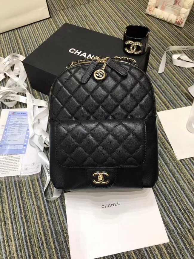 Chanel Grained Calfskin & Gold-Tone Metal backpack AS0004 black