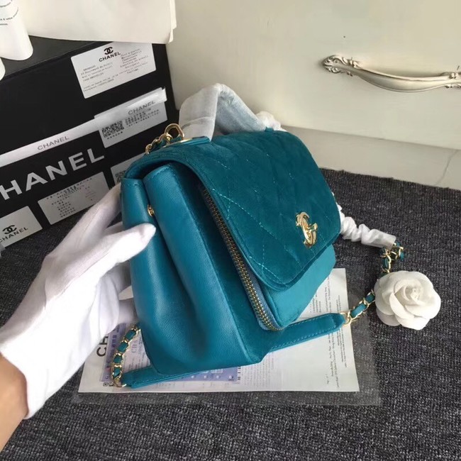 Chanel flap bag Calfskin & Gold-Tone 69878 Blue suede