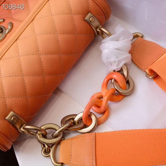 Chanel flap bag Grained Calfskin Resin & Gold-Tone Metal AS0061 orange