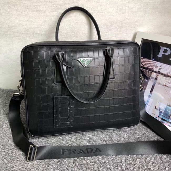 Prada Crocodile Leather Briefcase 2VE368 black