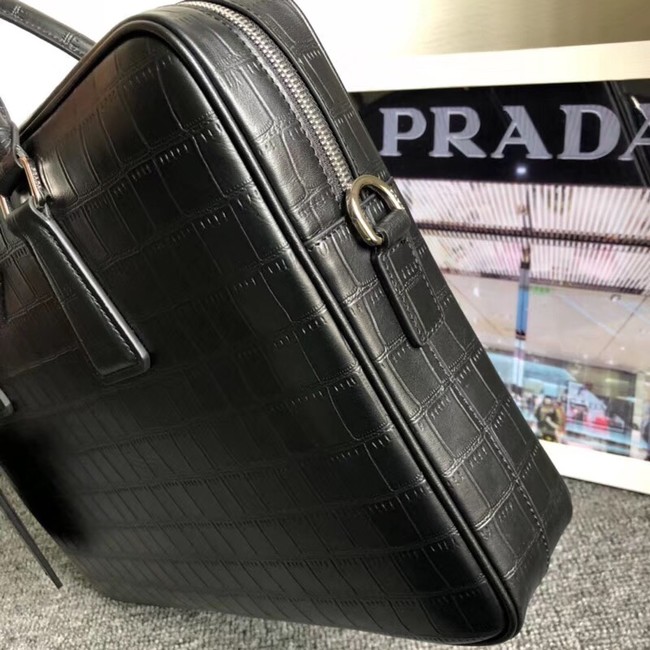 Prada Crocodile Leather Briefcase 2VE368 black