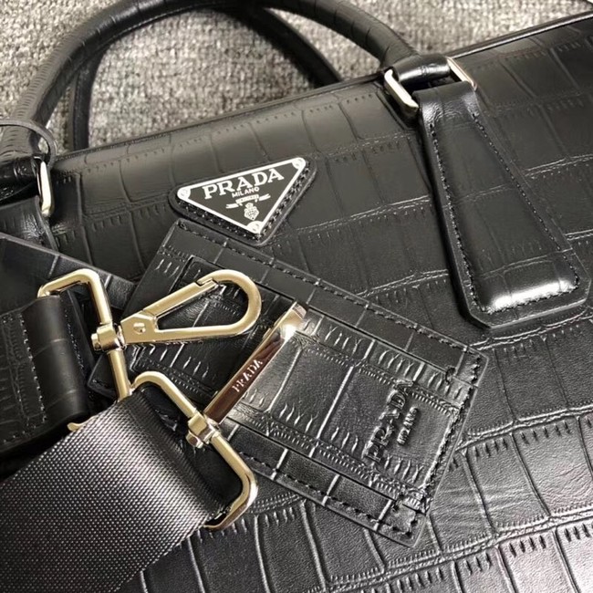 Prada Crocodile Leather Briefcase 2VE368 black