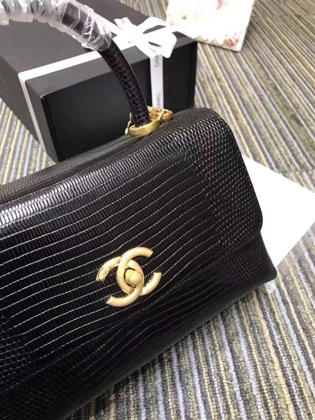 Chanel CC original Lizard top handle flap bag A93050 black Gold Buckle