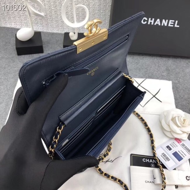 Chanel Calfskin & Gold-Tone Metal wallet on chain bag A81419 Royal Blue