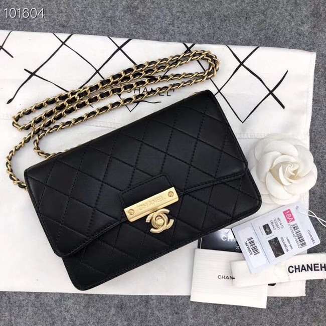 Chanel Calfskin & Gold-Tone Metal wallet on chain bag A81419 black