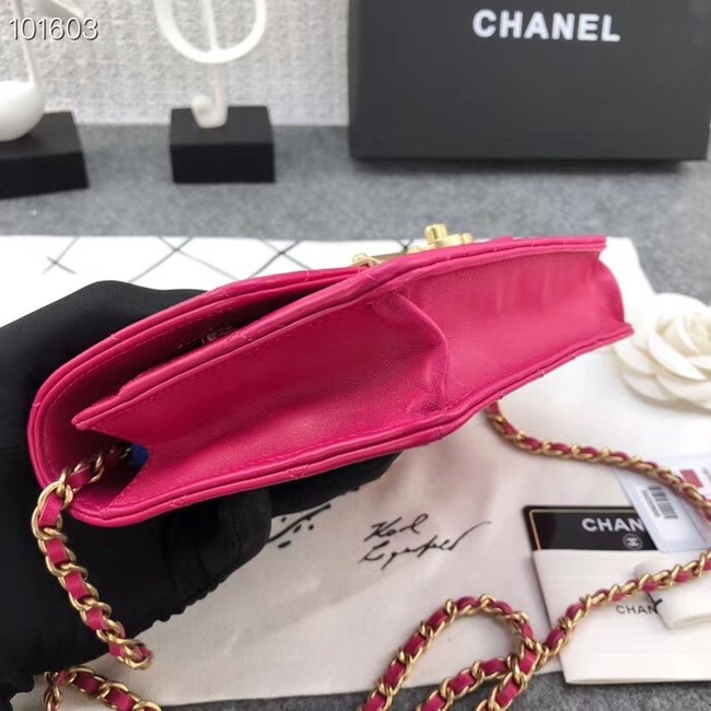 Chanel Calfskin & Gold-Tone Metal wallet on chain bag A81419 rose