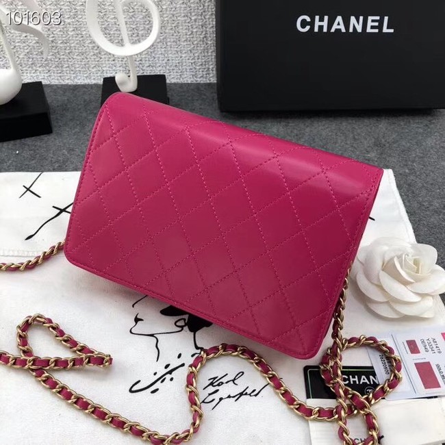 Chanel Calfskin & Gold-Tone Metal wallet on chain bag A81419 rose