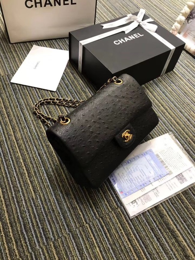 Chanel classic handbag ostrich A01112 black