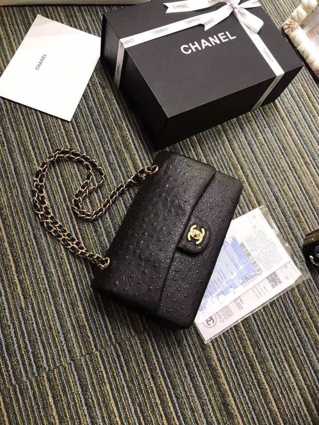 Chanel classic handbag ostrich A01112 black