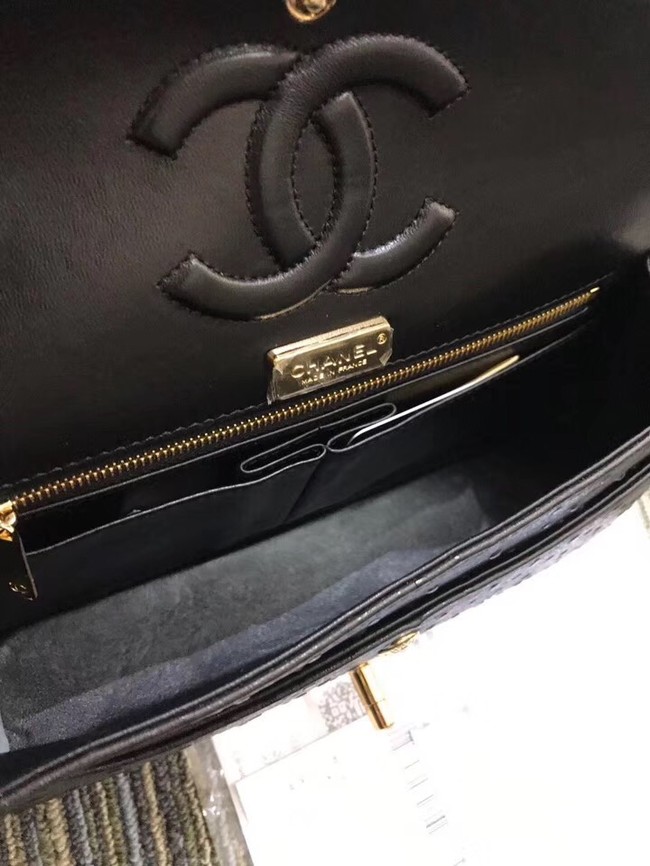 Chanel classic handbag ostrich A01112 black