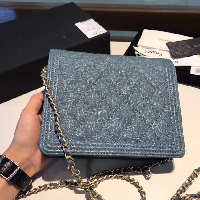 Boy chanel clutch with chain A84433 blue