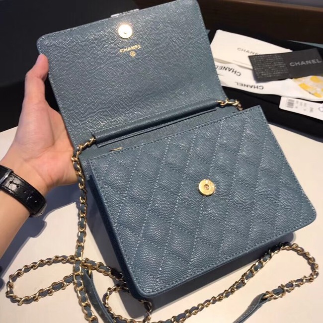 Boy chanel clutch with chain A84433 blue