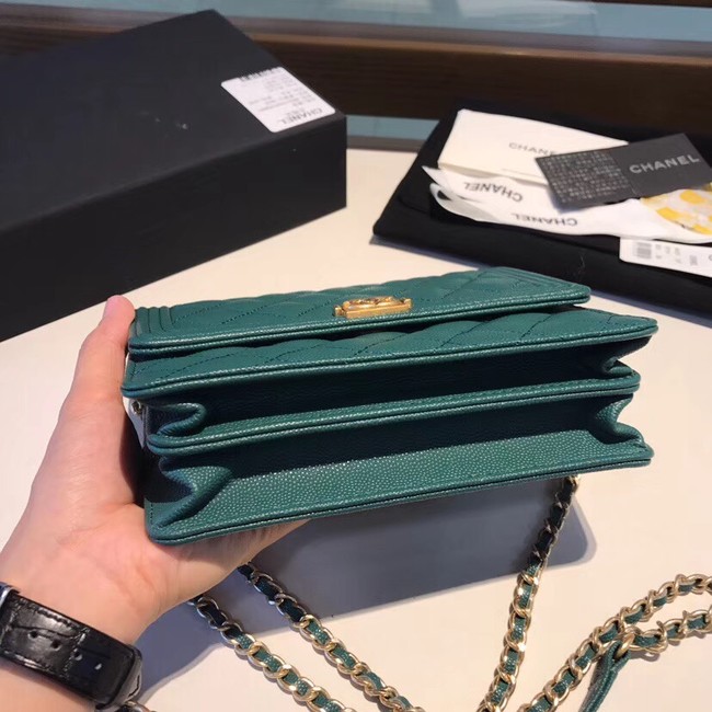 Boy chanel clutch with chain A84433  Blackish green