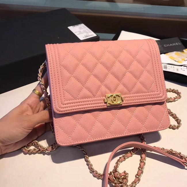 Boy chanel clutch with chain A84433 pink