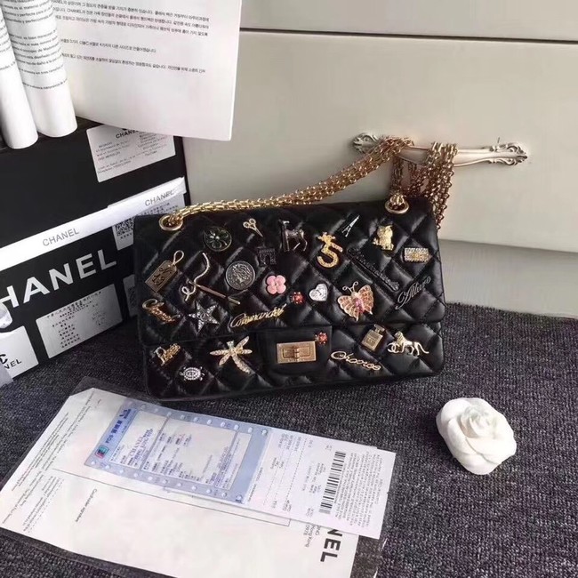 Chanel 2.55 handbag Aged Calfskin, Charms & Gold-Tone Metal A1112 black