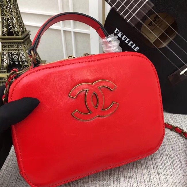 Chanel Calfskin & Gold-Tone Metal bag A81332 red