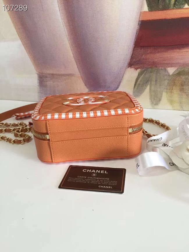 Chanel vanity case Grained Calfskin & gold-Tone Metal A93343 apricot