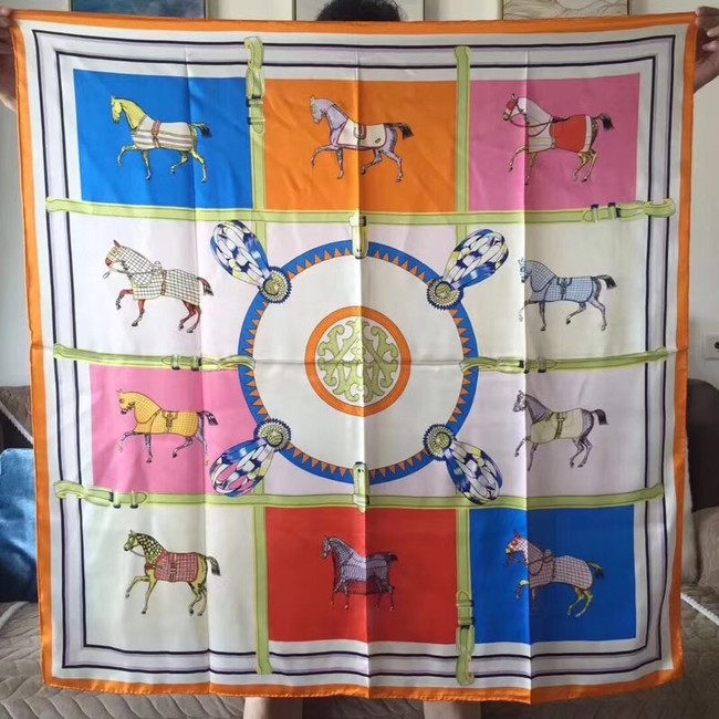 Hermes Scarf in silk twill with hand rolled edges H0032 orange&pink