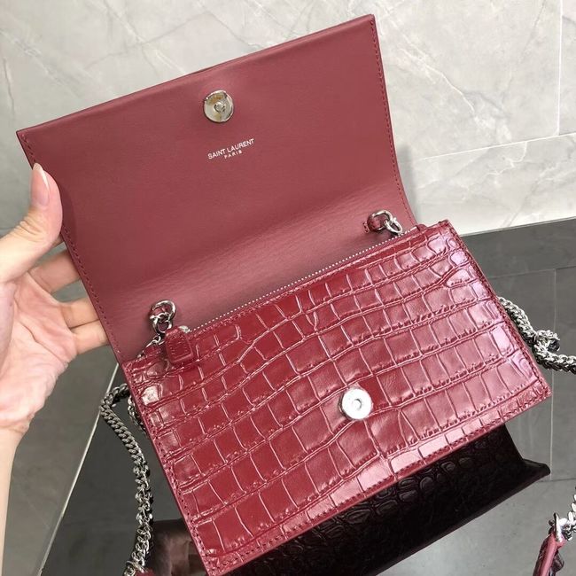 SAINT LAURENT Kate crocodile-embossed leather cross-body bag 452159 Jujube red