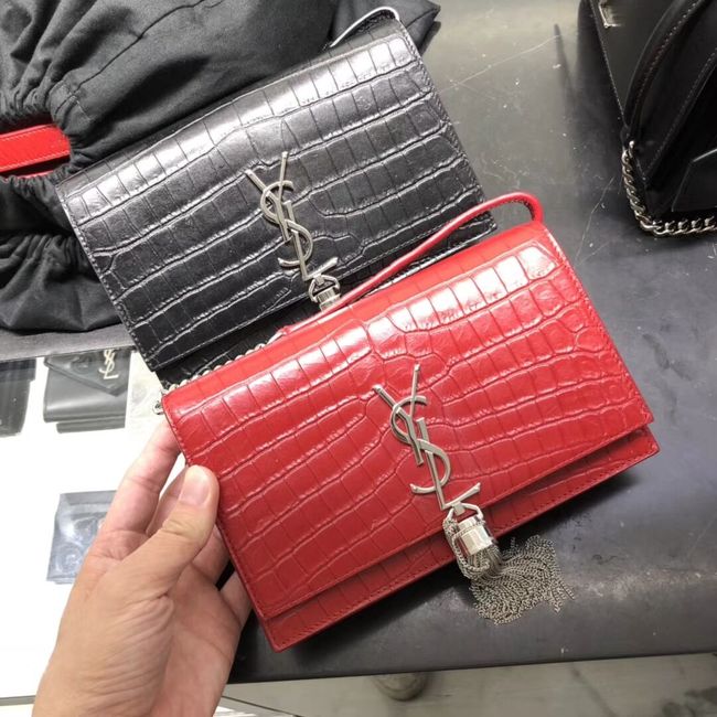 SAINT LAURENT Kate crocodile-embossed leather cross-body bag 452159 Jujube red