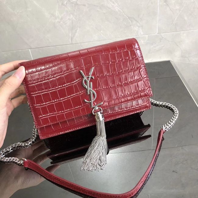 SAINT LAURENT Kate crocodile-embossed leather cross-body bag 452159 Jujube red