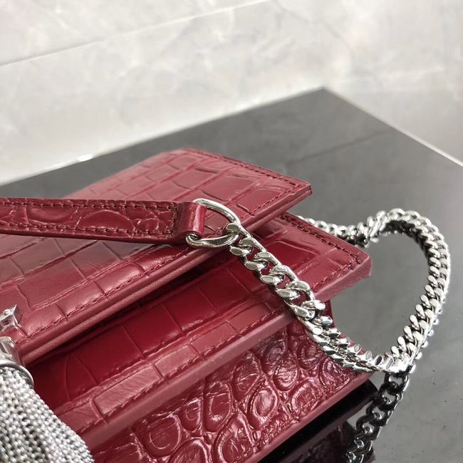 SAINT LAURENT Kate crocodile-embossed leather cross-body bag 452159 Jujube red