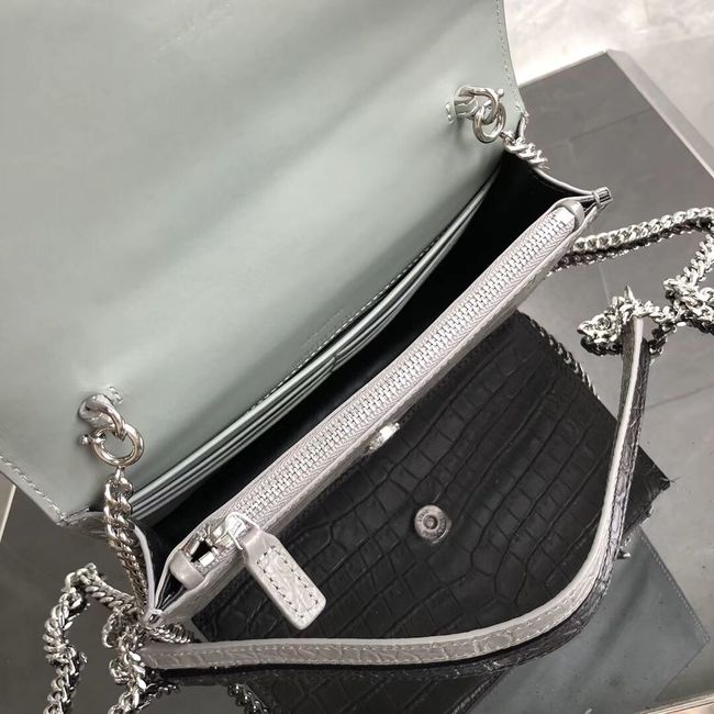 SAINT LAURENT Kate crocodile-embossed leather cross-body bag 452159 grey