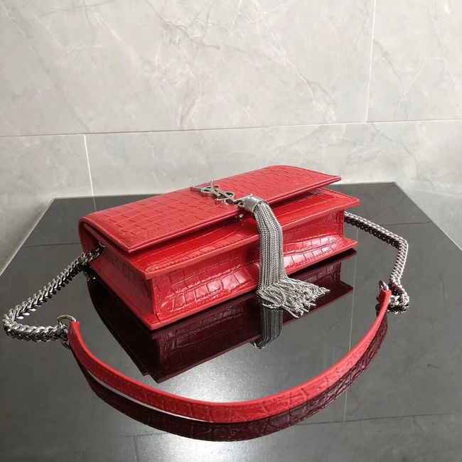 SAINT LAURENT Kate crocodile-embossed leather cross-body bag 452159 red