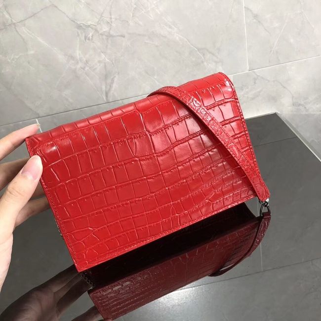 SAINT LAURENT Kate crocodile-embossed leather cross-body bag 452159 red