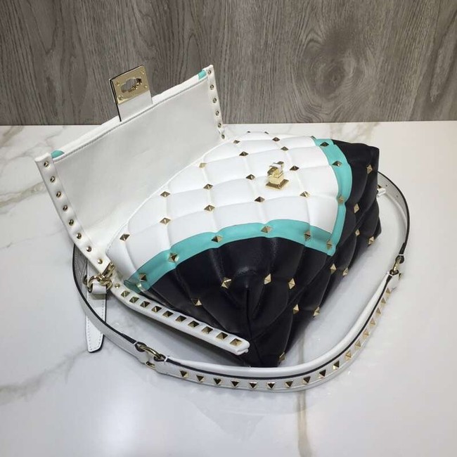 VALENTINO Candy Rockstud quilted leather shoulder bag 6019 black&white&blue