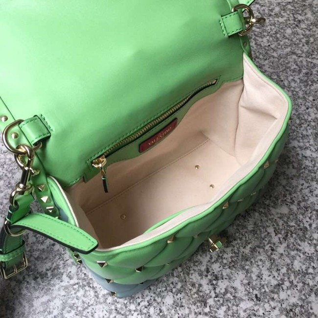 VALENTINO Candy Rockstud quilted leather shoulder bag 6019 green&blue