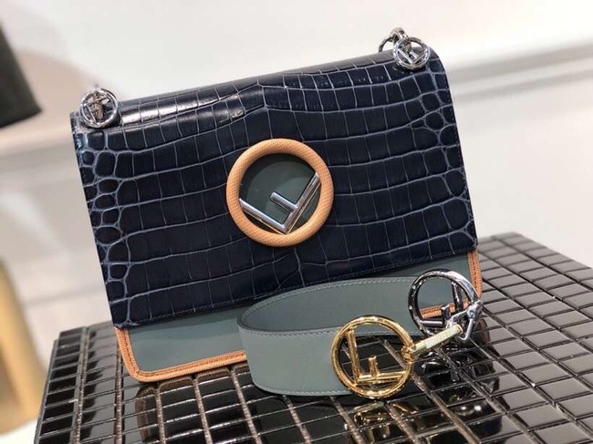 Fendi KAN I F blue leather bag with exotic details 8284M