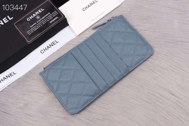 Chanel classic pouch Grained Calfskin& silver-Tone Metal A84402 light blue