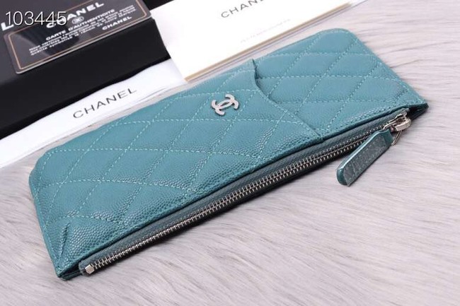 Chanel classic pouch Grained Calfskin& silver-Tone Metal A84402 sky blue