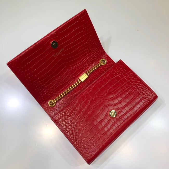 SAINT LAURENT Kate croc-embossed leather shoulder bag 474366 red