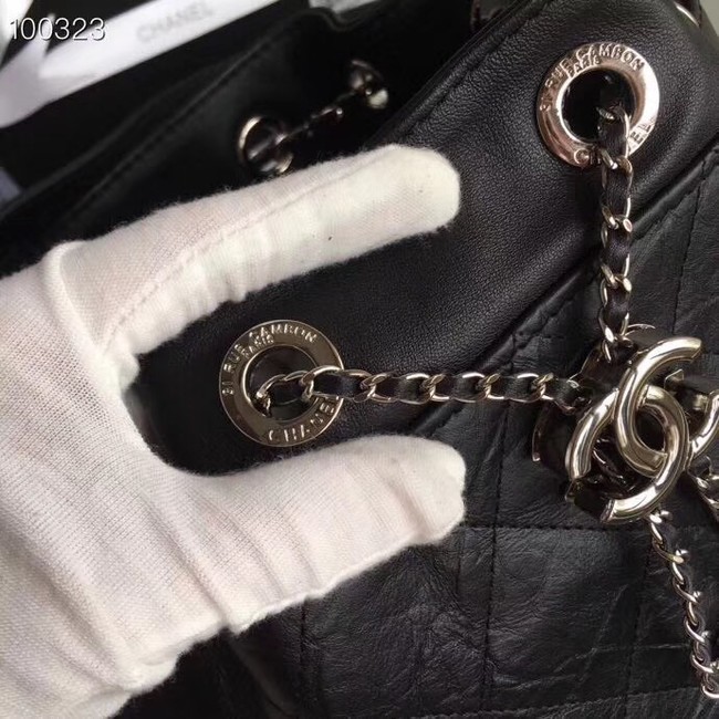 Chanel drawstring bag & silver-Tone Metal AS0454 black