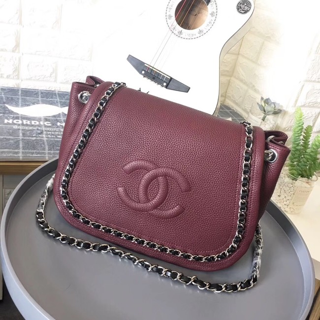 Chanel Calfskin & silver-Tone Metal 94008 Wine