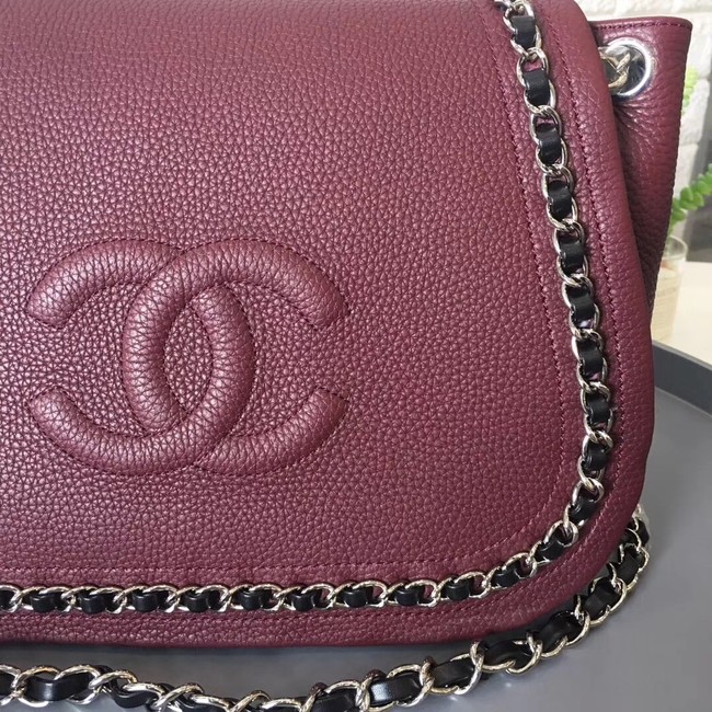 Chanel Calfskin & silver-Tone Metal 94008 Wine