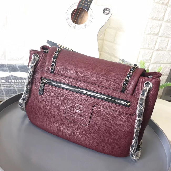 Chanel Calfskin & silver-Tone Metal 94008 Wine